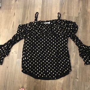 LOFT size S ruffle gold dot shirt